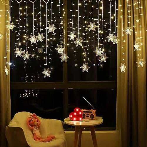 Kayan LED Vorhang Lichterkette, 96 LED 3.5M Fee Schneeflocke Lichter, Weihnachtsbeleuchtung 8 Blinkmodi, Wasserdichtes Licht für Weihnachtsfenster, Garten, Party, Terrasse Dekoration (Warmweiß) von Kayan