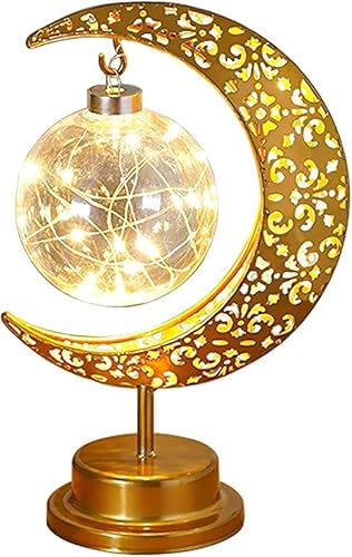 LED Ramadan Lichter Mondlampe, Ramadan Nachtlicht Hängende LED Mond Stern Tischlampe, Eisen Ramadan Halbmond Lampe, Eid Dekoration Muslim Party Mittelstücke für Urlaub Party Wohnkultur (A) von Kayan