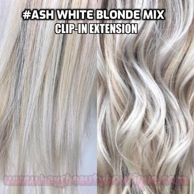 100% Echthaar Asche Weiß Blond Mix Handgemachte Clip-In Haarverlängerungen von KaysBeautyBoutique