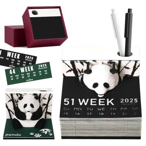 3D-Notizblock Panda, 3D Kalender Abreißen 2025, Kreative Tischkalender-Notizblock, Memo-Pad Schreibtisch mit Stifthalter, Wochenkalender Papierskulptur Desktop Ornament(Panda ohne Licht) von Kayuneed