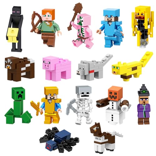 Kayuneed 16 Stück Mini Mine Craft Figuren - Mini Spielzeug Figuren Set, Videospiel Figur Geschenk, Tortenfiguren Set, Cupcake Deko, Geschenk für Kinder Junge Mädchen und Spielfans von Kayuneed