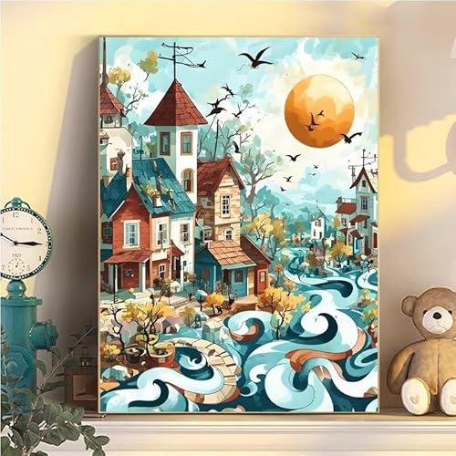 Cartoon Malen Nach Zahlen Erwachsene Groß XXL 100x130cm, Malen Nach Zahlen Kinder ab 8 Stadt, DIY Paint by Numbers Geschenk Kreativ Set für Erwachsene, Mit 3 Pinsel und Acrylfarbe für Wanddeko YH1-181 von Kazhxnng