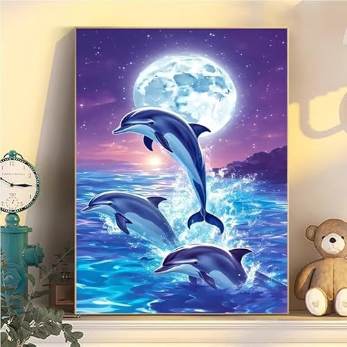 Delphin Malen Nach Zahlen Erwachsene Groß XXL 60x80cm, Malen Nach Zahlen Kinder ab 8 Mond, DIY Paint by Numbers Geschenk Kreativ Set für Erwachsene, Mit 3 Pinsel und Acrylfarbe für Wanddeko YH1-95 von Kazhxnng