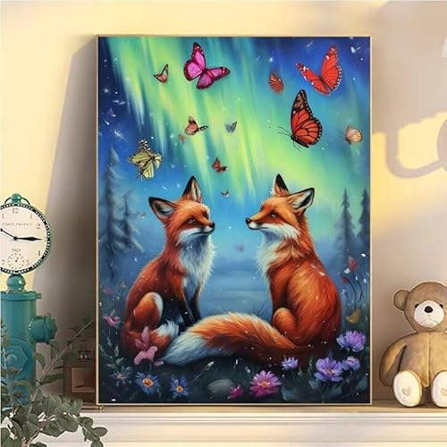 Fuchs Malen Nach Zahlen Erwachsene Groß XXL 60x80cm, Malen Nach Zahlen Kinder ab 8 Schmetterling, DIY Paint by Numbers Geschenk Kreativ Set für Erwachsene, Mit 3 Pinsel, Acrylfarbe Wanddeko YH1-101 von Kazhxnng