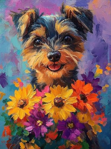 Hund Diamond Painting Erwachsene, 5D DIY Blume Diamant Painting Bilder für Kinder ab 8 Jahre, Malen nach Zahlen Diamant Anfänger, Daiments Bastelset Set Malerei Stickerei Geschenke 20x30cm Y2-118 von Kazhxnng