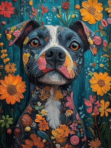 Hund Diamond Painting Erwachsene, 5D DIY Blume Diamant Painting Bilder für Kinder ab 8 Jahre, Malen nach Zahlen Diamant Anfänger, Daiments Bastelset Set Malerei Stickerei Geschenke 35x45cm Y2-109 von Kazhxnng