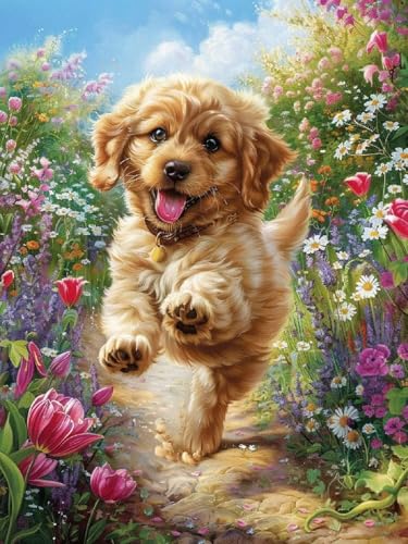 Hund Diamond Painting Erwachsene, 5D DIY Blume Diamant Painting Bilder für Kinder ab 8 Jahre, Malen nach Zahlen Diamant Anfänger, Daiments Bastelset Set Malerei Stickerei Geschenke 35x45cm Y2-114 von Kazhxnng