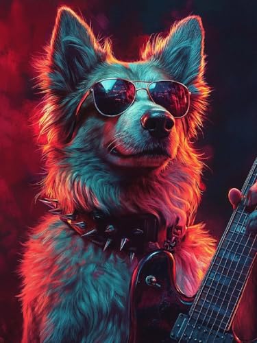 Hund Diamond Painting Erwachsene, 5D DIY Gitarre Diamant Painting Bilder für Kinder ab 8 Jahre, Malen nach Zahlen Diamant Anfänger, Daiments Bastelset Set Malerei Stickerei Geschenke 20x30cm Y2-119 von Kazhxnng