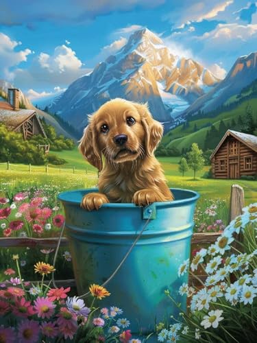 Hund Diamond Painting Groß XXL 80x100cm für Erwachsene Kinder ab 6 Jahre, 5D DIY Diamond Painting Blume, Diamant Malerei Bilder Stickerei, Dimond Kristall Handwerk Geschenke Set, Zuhause Dekor Y2-117 von Kazhxnng