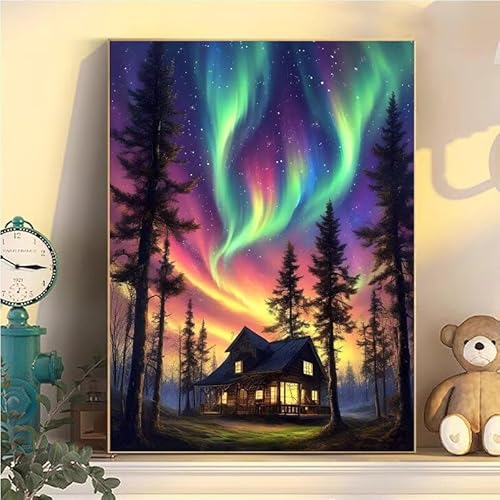 Malen Nach Zahlen Erwachsene Aurora, Malen Nach Zahlen ab 9 Jahre Mädchen Landschaft, Paint by Numbers Adults Leinwand 20x30cm, DIY Bastelset Erwachsene Kinder Set, Mit 3 Pinseln, Acrylfarbe YH1-156 von Kazhxnng