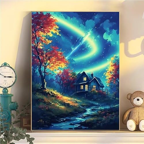 Malen Nach Zahlen Erwachsene Aurora, Malen Nach Zahlen ab 9 Jahre Mädchen Landschaft, Paint by Numbers Adults Leinwand 20x30cm, DIY Bastelset Erwachsene Kinder Set, Mit 3 Pinseln, Acrylfarbe YH1-157 von Kazhxnng