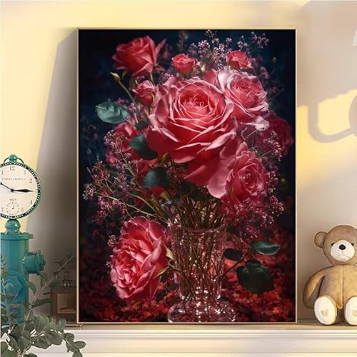 Malen Nach Zahlen Erwachsene Blume, Malen Nach Zahlen ab 9 Jahre Mädchen Rose, Paint by Numbers Adults Hobby Leinwand 20x30cm, DIY Bastelset Erwachsene Kinder Set, Mit 3 Pinseln, Acrylfarbe YH1-140 von Kazhxnng