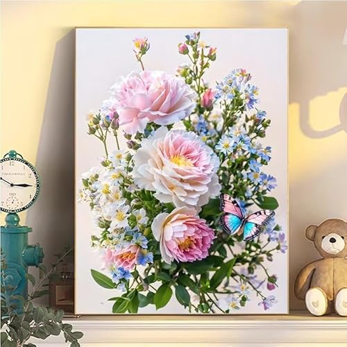 Malen Nach Zahlen Erwachsene Blume, Malen Nach Zahlen ab 9 Jahre Mädchen Schmetterling, Paint by Numbers Adults Leinwand 45x60cm, DIY Bastelset Erwachsene Kinder Set, Mit 3 Pinseln, Acrylfarbe YH1-133 von Kazhxnng