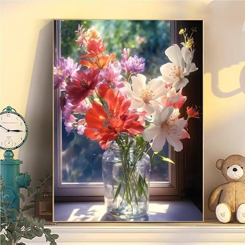 Malen Nach Zahlen Erwachsene Blume, Malen Nach Zahlen ab 9 Jahre Mädchen Sonnenschein, Paint by Numbers Adults Leinwand 30x40cm, DIY Bastelset Erwachsene Kinder Set, Mit 3 Pinseln, Acrylfarbe YH1-130 von Kazhxnng