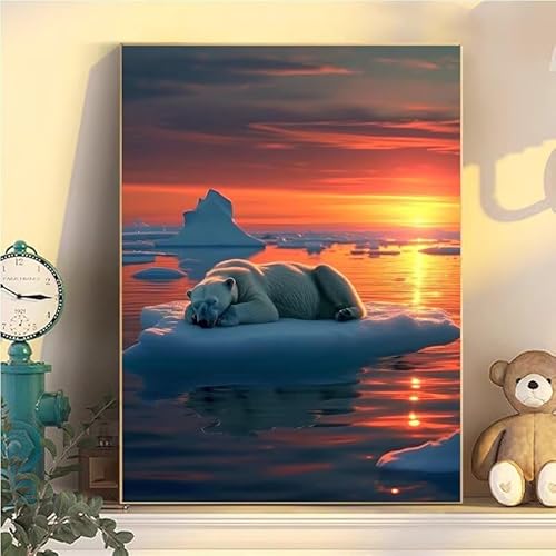 Malen Nach Zahlen Erwachsene EisbäR, Malen Nach Zahlen ab 9 Jahre Mädchen Landschaft, Paint by Numbers Adults Leinwand 30x40cm, DIY Bastelset Erwachsene Kinder Set, Mit 3 Pinseln, Acrylfarbe YH1-13 von Kazhxnng