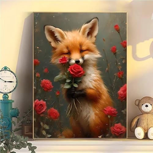 Malen Nach Zahlen Erwachsene Fuchs, Malen Nach Zahlen ab 9 Jahre Mädchen Blume, Paint by Numbers Adults Hobby Leinwand 20x30cm, DIY Bastelset Erwachsene Kinder Set, Mit 3 Pinseln, Acrylfarbe YH1-102 von Kazhxnng