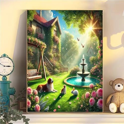 Malen Nach Zahlen Erwachsene Garten, Malen Nach Zahlen ab 9 Jahre Mädchen Landschaft, Paint by Numbers Adults Leinwand 35x45cm, DIY Bastelset Erwachsene Kinder Set, Mit 3 Pinseln, Acrylfarbe YH1-145 von Kazhxnng