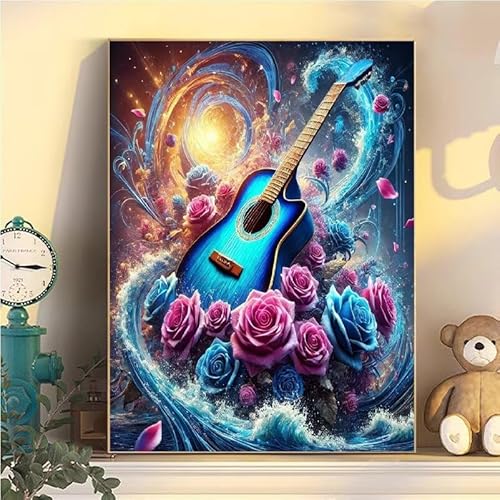 Malen Nach Zahlen Erwachsene Gitarre, Malen Nach Zahlen ab 9 Jahre Mädchen Blume, Paint by Numbers Adults Hobby Leinwand 20x30cm, DIY Bastelset Erwachsene Kinder Set, Mit 3 Pinseln, Acrylfarbe YH1-152 von Kazhxnng