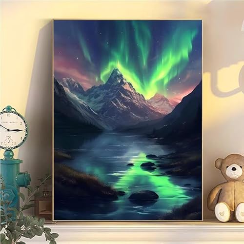 Malen Nach Zahlen Erwachsene Landschaft, Malen Nach Zahlen ab 9 Jahre Mädchen Aurora, Paint by Numbers Adults Leinwand 20x30cm, DIY Bastelset Erwachsene Kinder Set, Mit 3 Pinseln, Acrylfarbe YH1-169 von Kazhxnng