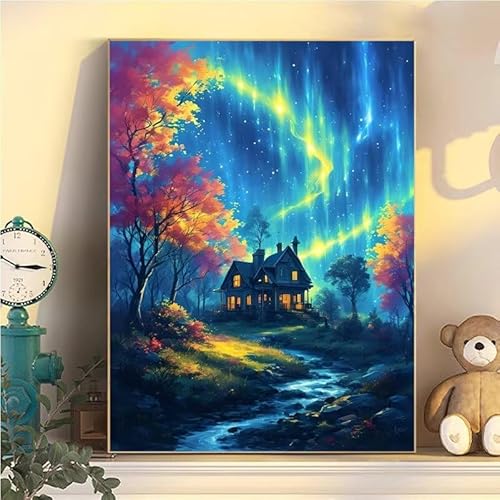 Malen Nach Zahlen Erwachsene Landschaft, Malen Nach Zahlen ab 9 Jahre Mädchen Aurora, Paint by Numbers Adults Leinwand 30x40cm, DIY Bastelset Erwachsene Kinder Set, Mit 3 Pinseln, Acrylfarbe YH1-170 von Kazhxnng