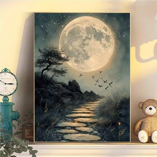 Malen Nach Zahlen Erwachsene Landschaft, Malen Nach Zahlen ab 9 Jahre Mädchen Mond, Paint by Numbers Adults Leinwand 20x30cm, DIY Bastelset Erwachsene Kinder Set, Mit 3 Pinseln, Acrylfarbe YH1-179 von Kazhxnng