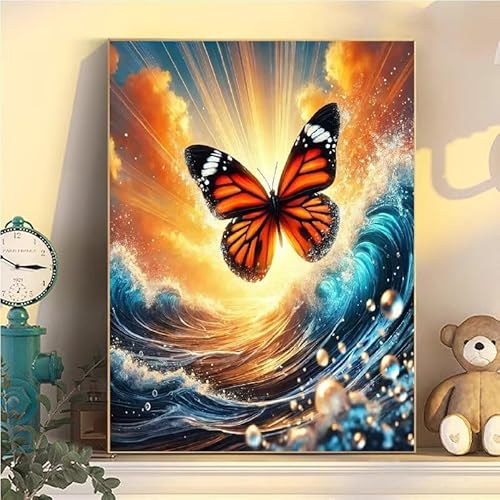 Malen Nach Zahlen Erwachsene Ocean, Malen Nach Zahlen ab 9 Jahre Mädchen Schmetterling, Paint by Numbers Adults Leinwand 45x60cm, DIY Bastelset Erwachsene Kinder Set, Mit 3 Pinseln, Acrylfarbe YH1-97 von Kazhxnng