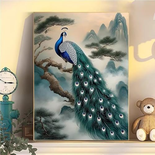 Malen Nach Zahlen Erwachsene Pfau, Malen Nach Zahlen ab 9 Jahre Mädchen Tier, Paint by Numbers Adults Hobby Leinwand 20x30cm, DIY Bastelset Erwachsene Kinder Set, Mit 3 Pinseln, Acrylfarbe YH1-182 von Kazhxnng