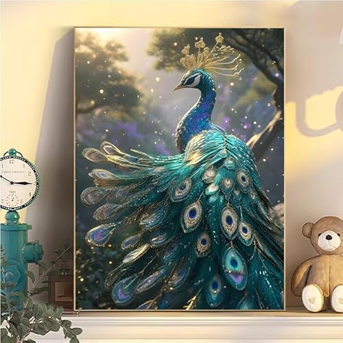 Malen Nach Zahlen Erwachsene Pfau, Malen Nach Zahlen ab 9 Jahre Mädchen Tier, Paint by Numbers Adults Hobby Leinwand 20x30cm, DIY Bastelset Erwachsene Kinder Set, Mit 3 Pinseln, Acrylfarbe YH1-183 von Kazhxnng