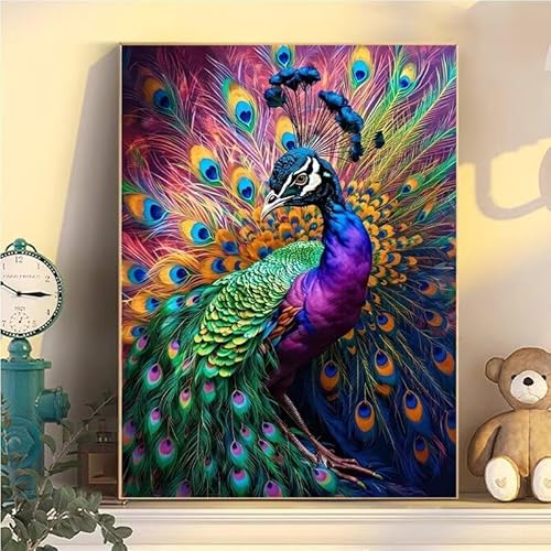 Malen Nach Zahlen Erwachsene Pfau, Malen Nach Zahlen ab 9 Jahre Mädchen Tier, Paint by Numbers Adults Hobby Leinwand 20x30cm, DIY Bastelset Erwachsene Kinder Set, Mit 3 Pinseln, Acrylfarbe YH1-184 von Kazhxnng