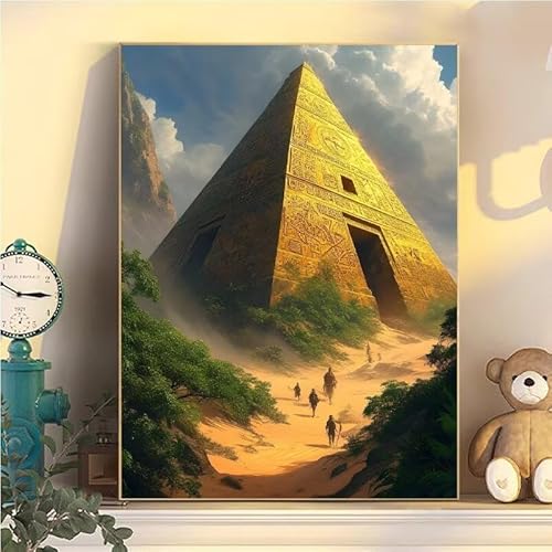 Malen Nach Zahlen Erwachsene Pyramide, Malen Nach Zahlen ab 9 Jahre Mädchen Landschaft, Paint by Numbers Adults Leinwand 20x30cm, DIY Bastelset Erwachsene Kinder Set, Mit 3 Pinseln, Acrylfarbe YH1-160 von Kazhxnng