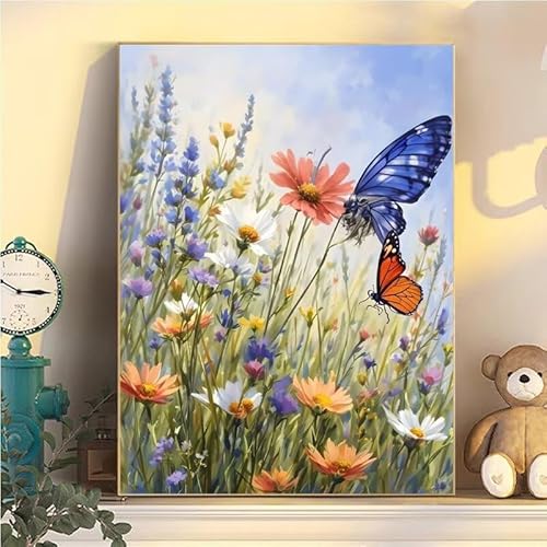 Malen Nach Zahlen Erwachsene Schmetterling, Malen Nach Zahlen ab 9 Jahre Mädchen Blume, Paint by Numbers Adults Leinwand 30x40cm, DIY Bastelset Erwachsene Kinder Set, Mit 3 Pinseln, Acrylfarbe YH1-112 von Kazhxnng