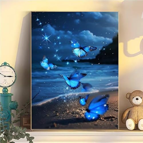 Malen Nach Zahlen Erwachsene Schmetterling, Malen Nach Zahlen ab 9 Jahre Mädchen Meer, Paint by Numbers Adults Leinwand 40x50cm, DIY Bastelset Erwachsene Kinder Set, Mit 3 Pinseln, Acrylfarbe YH1-108 von Kazhxnng