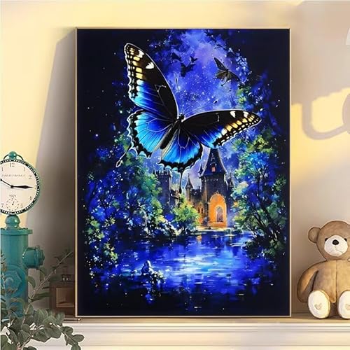 Malen Nach Zahlen Erwachsene Schmetterling, Malen Nach Zahlen ab 9 Jahre Mädchen Schloss, Paint by Numbers Adults 50x70cm, DIY Bastelset Erwachsene Kinder Set, Mit 3 Pinseln und Acrylfarbe YH1-107 von Kazhxnng