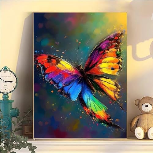 Malen Nach Zahlen Erwachsene Schmetterling, Malen Nach Zahlen ab 9 Jahre Mädchen Tier, Paint by Numbers Adults Leinwand 45x60cm, DIY Bastelset Erwachsene Kinder Set, Mit 3 Pinseln, Acrylfarbe YH1-109 von Kazhxnng