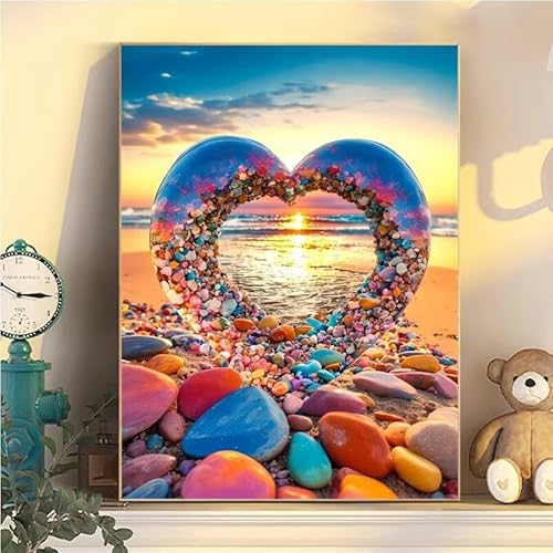 Malen Nach Zahlen Erwachsene Strand, Malen Nach Zahlen ab 9 Jahre Mädchen Kristall, Paint by Numbers Adults Leinwand 30x40cm, DIY Bastelset Erwachsene Kinder Set, Mit 3 Pinseln, Acrylfarbe YH1-88 von Kazhxnng