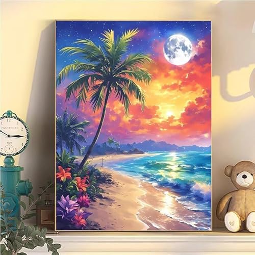 Malen Nach Zahlen Erwachsene Strand, Malen Nach Zahlen ab 9 Jahre Mädchen Landschaft, Paint by Numbers Adults Leinwand 40x50cm, DIY Bastelset Erwachsene Kinder Set, Mit 3 Pinseln, Acrylfarbe YH1-84 von Kazhxnng