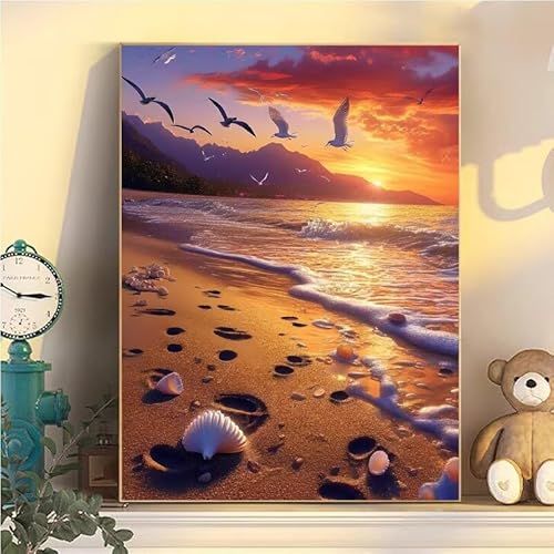 Malen Nach Zahlen Erwachsene Strand, Malen Nach Zahlen ab 9 Jahre Mädchen Sonnenuntergang, Paint by Numbers Adults 40x50cm, DIY Bastelset Erwachsene Kinder Set, Mit 3 Pinseln und Acrylfarbe YH1-86 von Kazhxnng