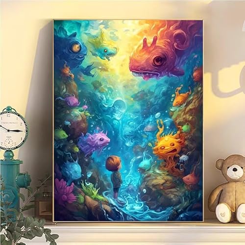 Meeresboden Malen Nach Zahlen Erwachsene Groß XXL 90x120cm, Malen Nach Zahlen Kinder ab 8 Fantasie, DIY Paint by Numbers Geschenk Kreativ Set für Erwachsene, Mit 3 Pinsel, Acrylfarbe Wanddeko YH1-73 von Kazhxnng