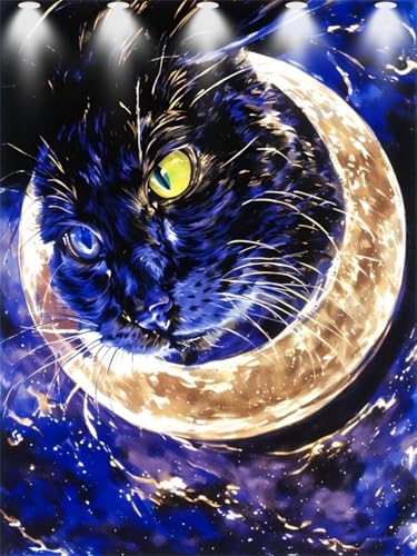 Mond Diamond Painting Erwachsene, 5D DIY Katze Diamant Painting Bilder für Kinder, Malen nach Zahlen Diamant Anfänger, Daiments Bastelset Set Malerei Stickerei Geschenke Haus Wanddeko 30x40cm Y-476 von Kazhxnng