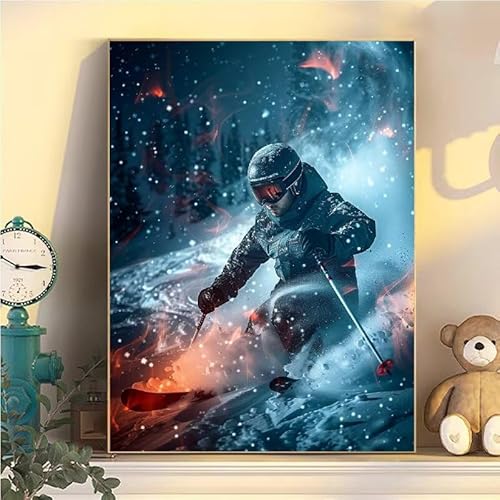 Skifahren Malen Nach Zahlen Erwachsene Groß XXL 70x90cm, Malen Nach Zahlen Kinder ab 8 Bewegung, DIY Paint by Numbers Geschenk Kreativ Set für Erwachsene, Mit 3 Pinsel, Acrylfarbe für Wanddeko YH1-146 von Kazhxnng