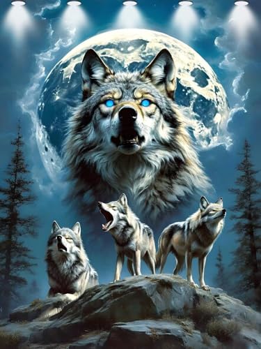 Wolf Diamond Painting Groß XXL 60x80cm für Erwachsene Kinder ab 6 jahre, 5D DIY Diamond Painting Mond, Diamant Malerei Bilder Stickerei Set, Dimond Kristall Handwerk Geschenke Zuhause Dekor Y-193 von Kazhxnng