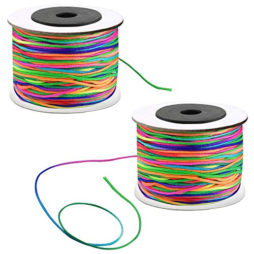 KBNIAN 2 Rollen Elastische Schnur Perlenschnur Nylon Elastische Beading Cord Fade Regenbogen Handwerk Schnur fur DIY Halskette Armband Handwerk - 160m/1mm von KBNIAN