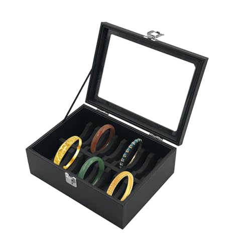 Box für Armbandhalter, Aufbewahrungsbox für Armband, Vitrine aus PU-Leder, eleganter Armband-Organizer | Schmuckschatulle mit transparentem Deckel, staubdichte Halterung für eine Pr von Kbnuetyg