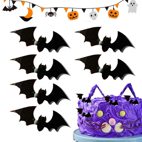 Fledermaus Cupcake Topper,Fledermaus Cupcake Topper Schwarz,3D-Halloween-Cupcake-Picks aus schwarzem Acryl in Fledermausform - Lebendige dekorative Streichspielzeuge, wiederverwendbare Halloween-Dekor von Kbnuetyg