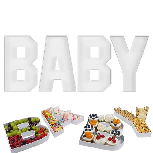 Kbnuetyg Baby-Buchstaben für Charcuterie-Brett – weiße Baby-Briefablagen für Lebensmittel, Baby-Briefkästen für Snacks, Lebensmittel, Kuchen, Kekse, Lebensmitteltablett für Geschlecht, Enthüllung, von Kbnuetyg