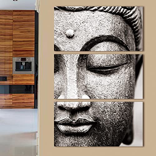 Kbsmx 3 Panel Moderne Leinwand Malerei Wandkunst Bilder Grau Großes Öl Stil Poster Buddha Wanddruck Wohnkultur für Wohnzimmer, kein Rahmen, 50 * 70 * 3Stk von Kbsmx