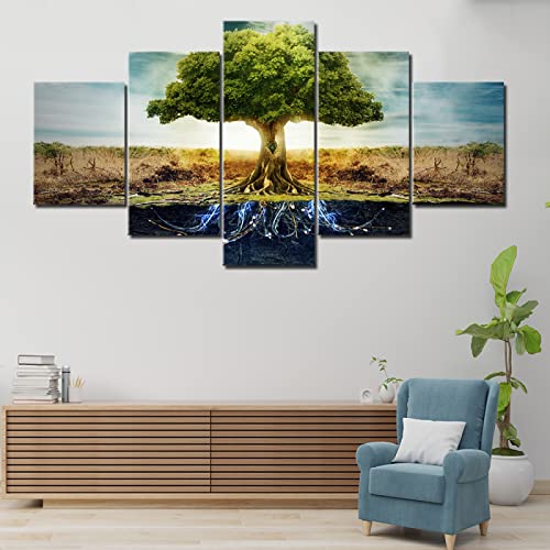 Kbsmx 5 Panel HD Print Großer Baum Der Decoracion Landschaft Leinwand Wandkunst Wohnkultur Für Wohnzimmer Leinwand Gemälde, No_Frame, von Kbsmx