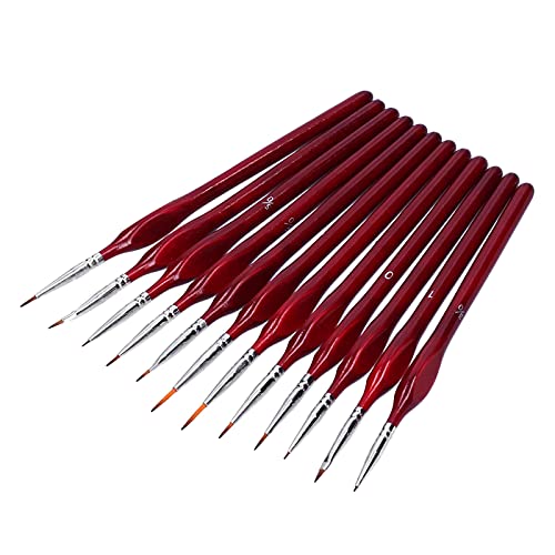 12-teiliges Pinsel-Set, Anti-Ultraviolett-Beschichtung, Detailmalerei für Gesicht, Nagel, Aquarell, Strichzeichnung, Modellmalerei, dreieckiger Griff, Pinsel aus Verbundholz (Red) von Kcabrtet