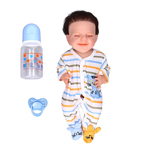 Kcabrtet Lebensechte Babypuppe, 12 Zoll, weiches Silikon, Neugeborene, Puppe mit Kleidung, Babyflasche, Kinderspielzeug (April 12inch White Baby Girl with Closed Eyes and) von Kcabrtet