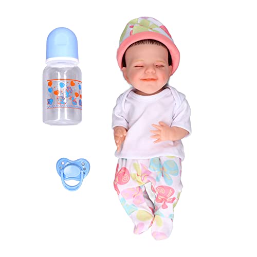 Kcabrtet Lebensechte Babypuppe, 12 Zoll, weiches Silikon, Neugeborene, Puppe mit Kleidung, Babyflasche, Kinderspielzeug (April 12inch White Boy with Eyes Closed and Fully) von Kcabrtet